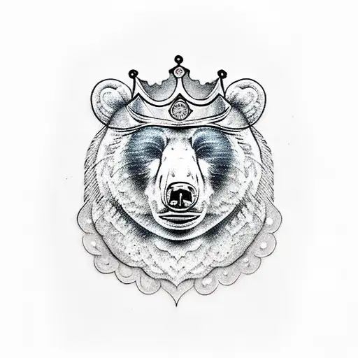 Realistic Bear Face With Crown Time