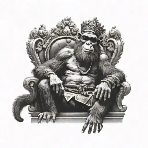 Ape King Sitting On Throne With Monkey Skulls For A Necklace