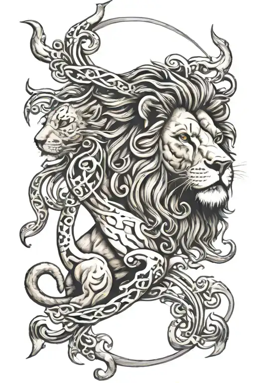 Lion And Cancer Survivor Symbol Intertwined