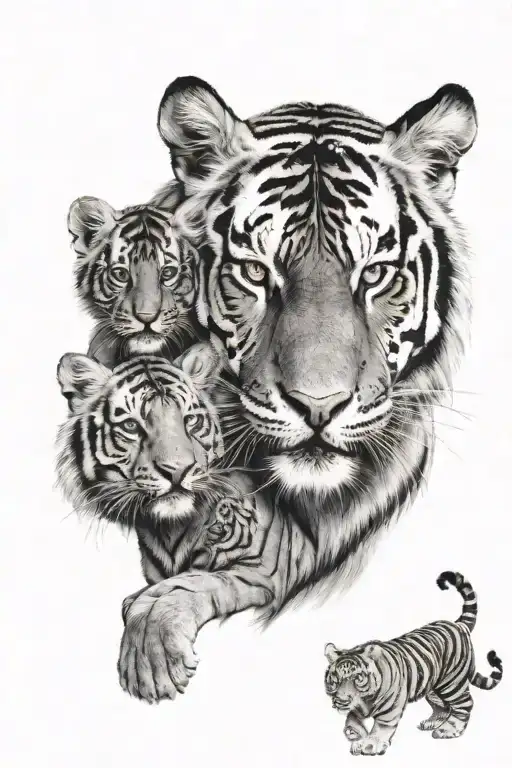 A Tiger Dad With 3 Cubs