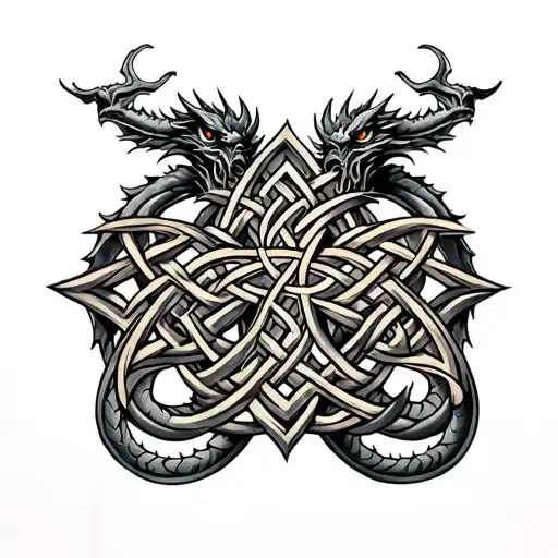Dragon Celtic Cross And Celtic Knot