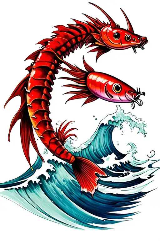 Red Devil Fishing Lure Surrounded By Waves