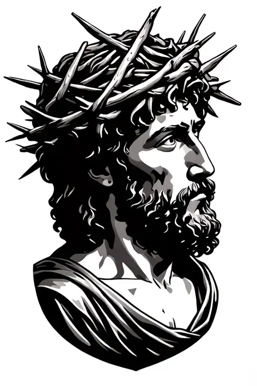 A Stylized Portrait Of Jesus With Thorn Crown