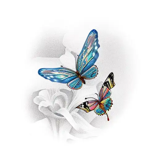 Lily Rose Butterfly Thigh Tattoo With Little Color