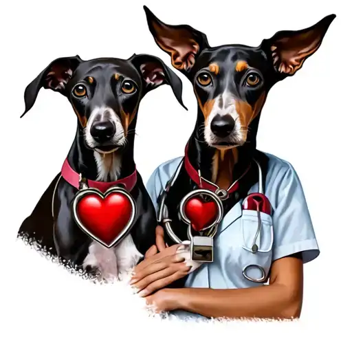 Nurse With 2 Italian Greyhounds And Heart Shaped Lock