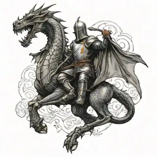 Incorporate A Medieval Knight Battling A Dragon In A Cinematic Style