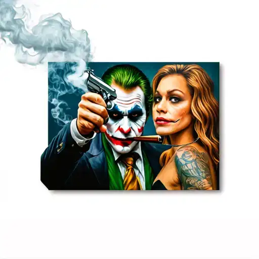 Jack Nickerson Joker Smoking A Meth Pipe Pointing A Pistol To Topless Scarlett Johanssons Head