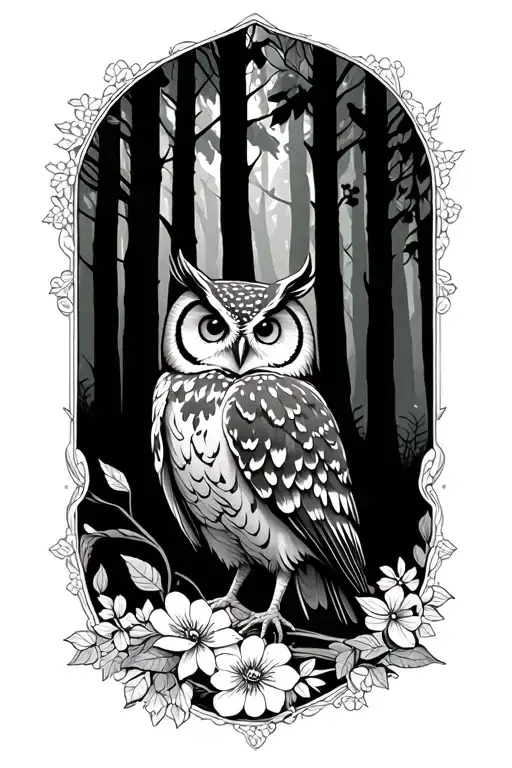 Floral Lace With Owl In Forest Scene