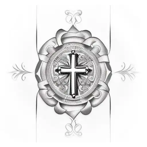 Cross With Initials And A Image In The Background