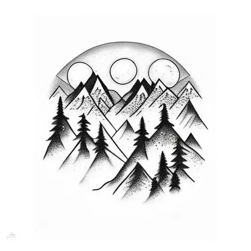 Forest With Mountains And Full Moon