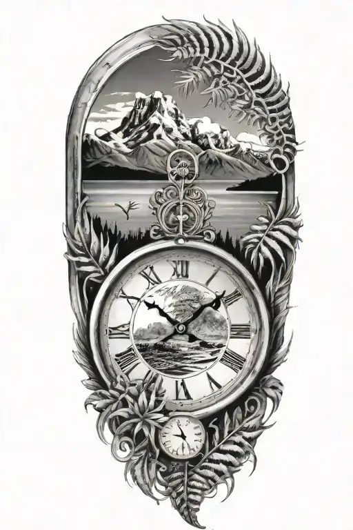 Clock Face With A Silver Fern And Table Mountain