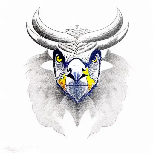 Half Golden Eagle Face And Half Water Buffalo Face
