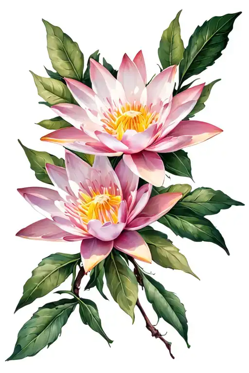 Olive Branch With Water Lilly Flower