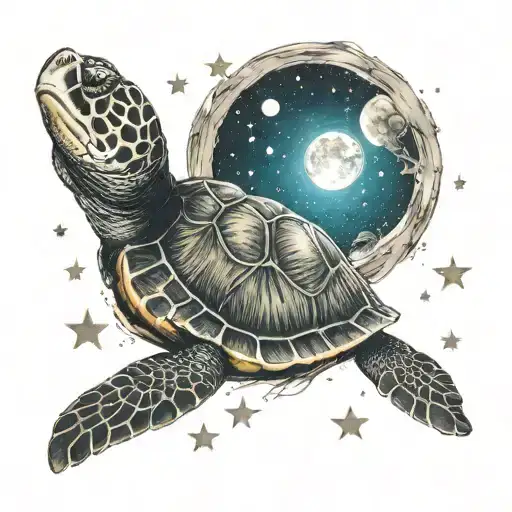 Sea Turtle Space Stars Moon