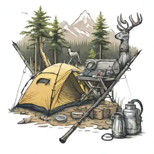 Camping Scene With Hunting Gear