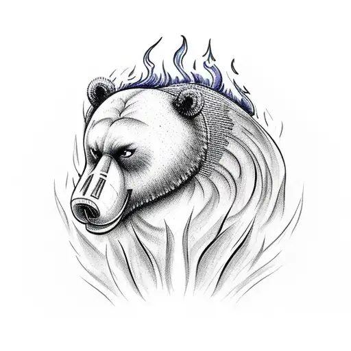 Design A Firefighter Helmet With Flames And A Bear Roaring Out Of It