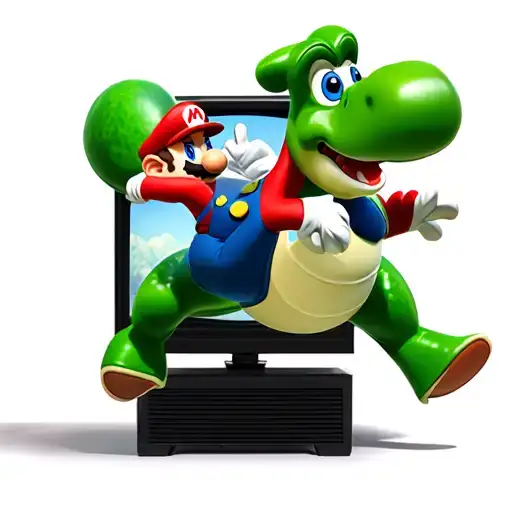 Super Mario Riding Yoshi On Tv Screen