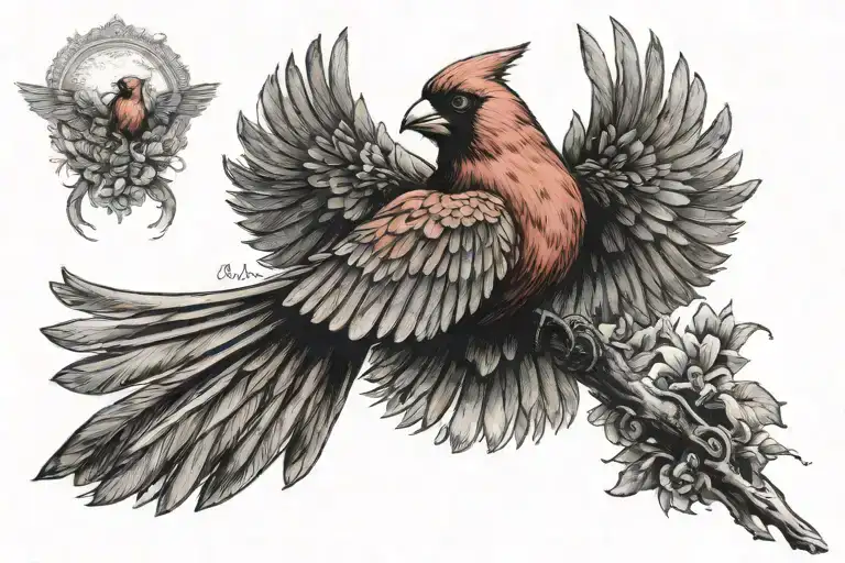 Flying Cardinal Bird With Date On Wing