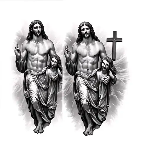 Religious With Cross And Jesus Walking