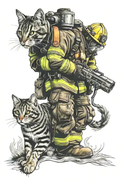 Fireman Rescuing Cat From Burning House