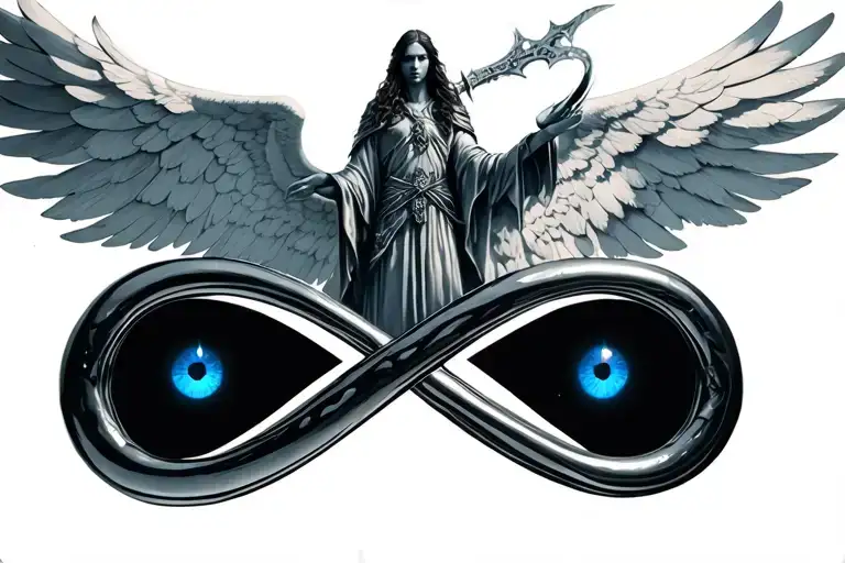Warrior Angel With Blue Eyes Standing On An Infinity Sign