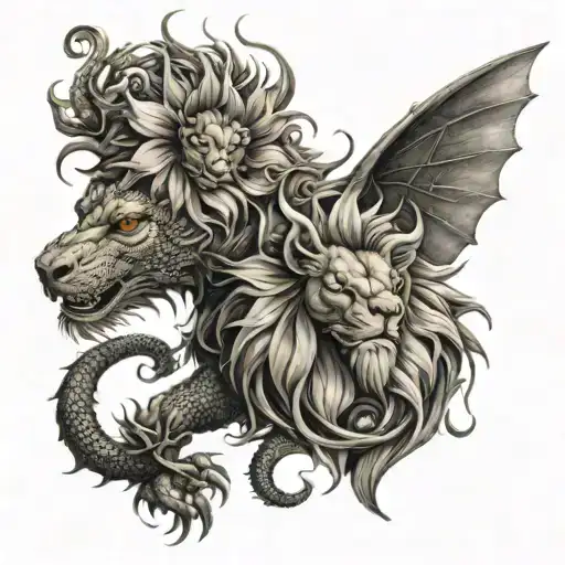 Dragon Lion Sun Flowers