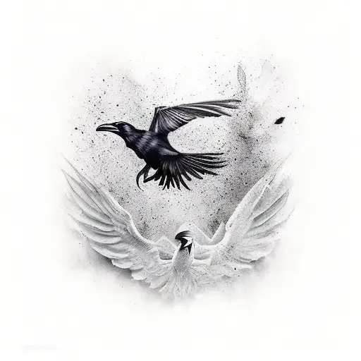 Raven Wings Spread Flying Dark