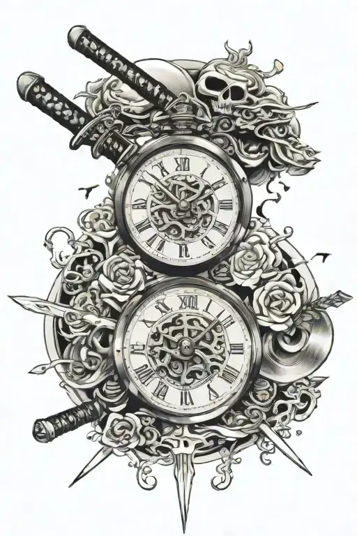 Katana Stabbing Through Time Piece