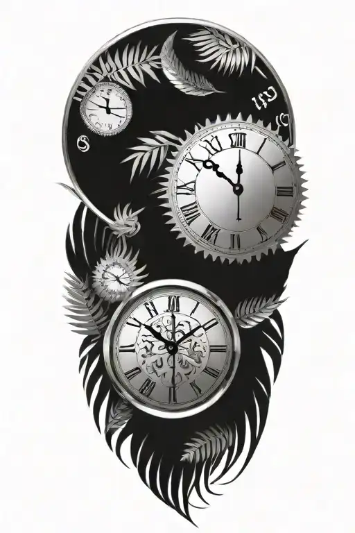 Clock Face Surronded By Silver Ferns