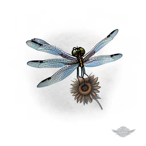 Dragonfly With Sunflowers
