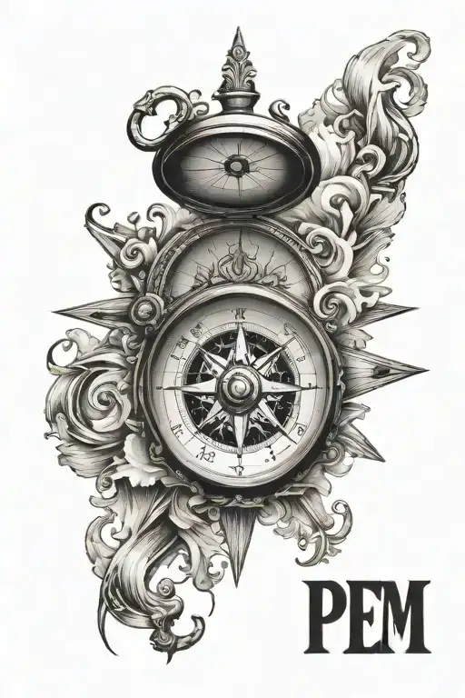 A Compass With The Initials P F E M Letter