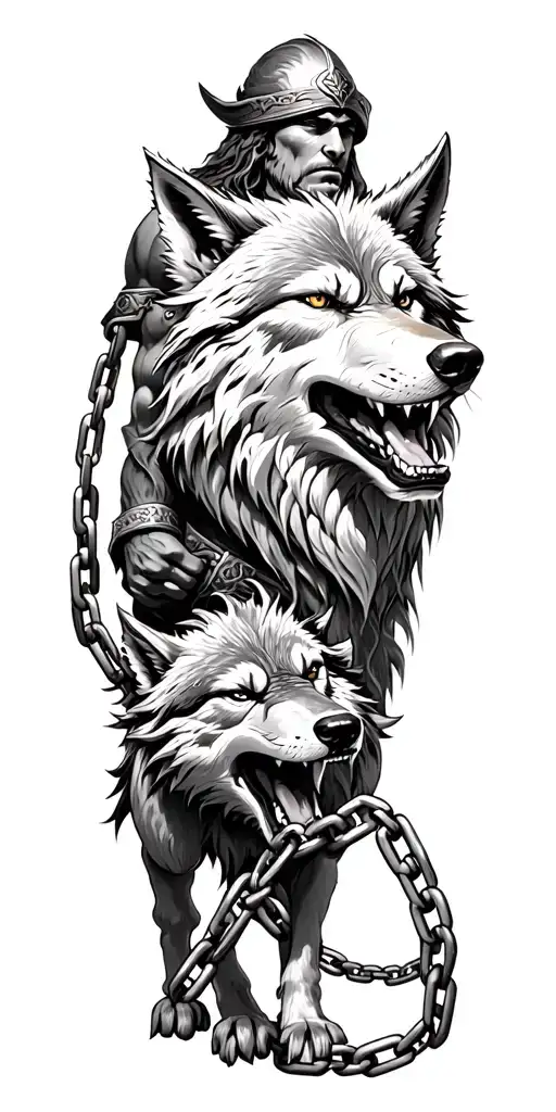 Odin God Of War Holding The Chain To Fenrir Wolf