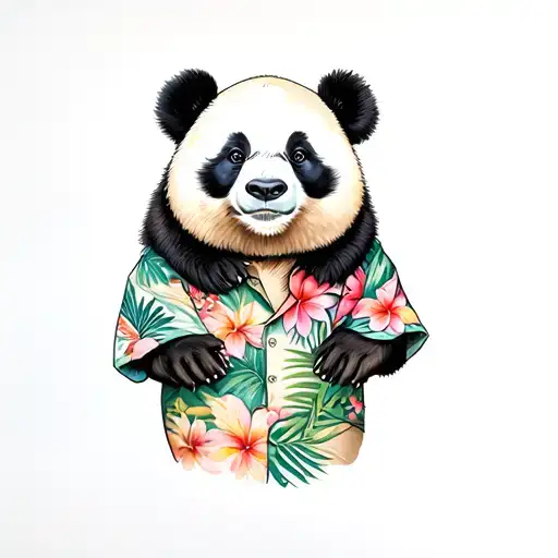 Panda Bear Wearing A Hawaiian Shirt