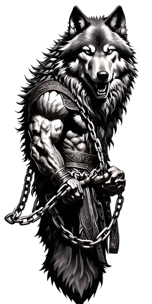 Odin God Of War Holding The Chain To Fenrir Wolf