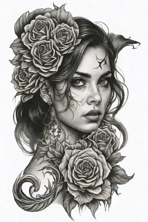 Inner Forearm Sleeve Tattoo Pretty Girl Portrait Horror