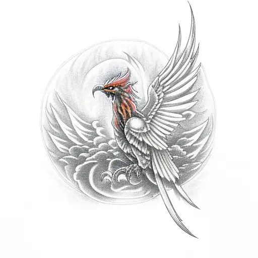 Phoenix Fire Bird Atop A Peak Overlooking Battle