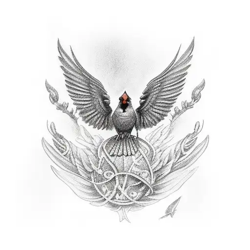 Red Cardinal With Wings Spread