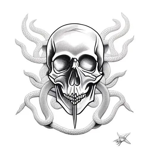 Skull With Knife And Snake