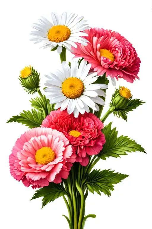 Two Carnations And One Daisy Bouquet