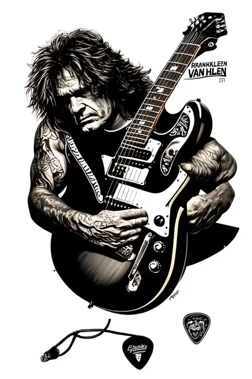 Eddie Van Halen Frankenstrat Guitar On Forearm With A Guitar Pick And Cord