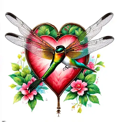 Dragonfly Hummingbird Heart Shape