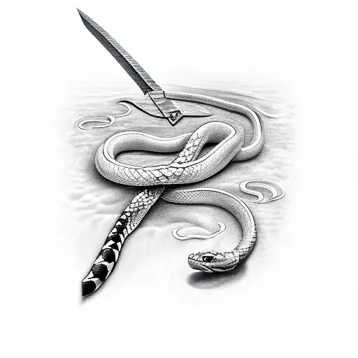 Longsword With Snake Wrapped Around Blade And The Tip Of Sword Piercing The Snakes Head