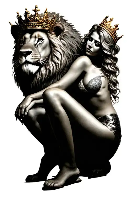 Lion Wearing A Crown Woman Sitting