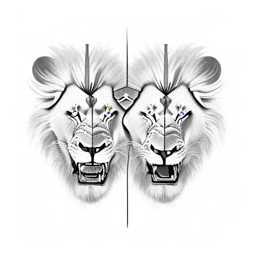 Angry Lion And Spartan Warrior Inside The Lion