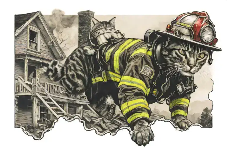 Fireman Rescuing Cat From Burning House