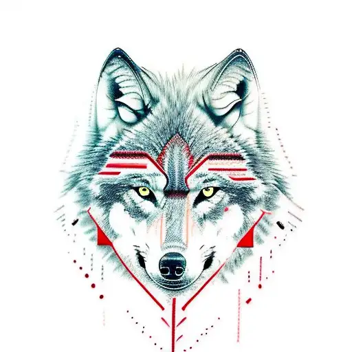 Wolf With Red Tribal Marks