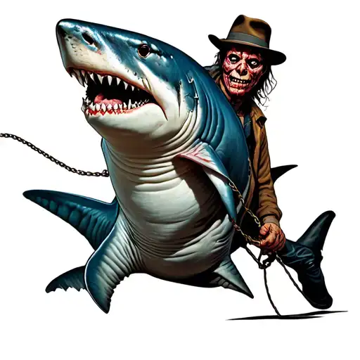 Freddy Krueger Walking With Shark On A Leash