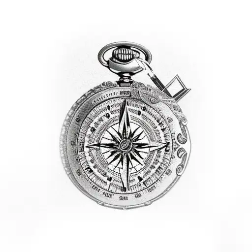 Pocket Watchand Compass With Forest