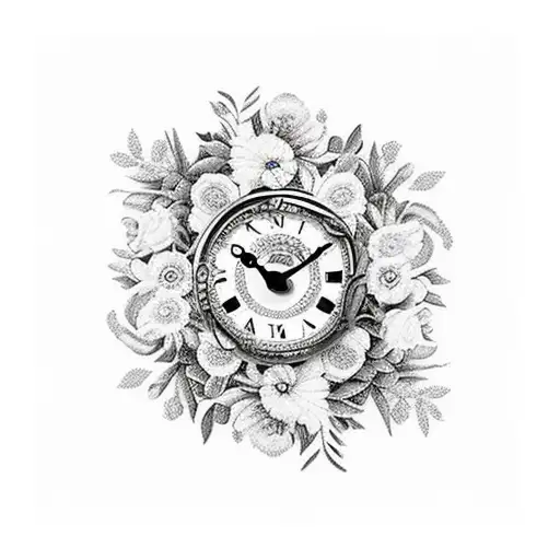 Border Year Clock In A Glas Cuple Standing Whit Flowers Around