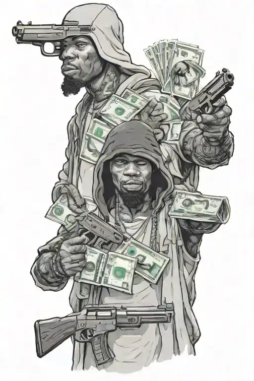 Hood Gang Holding Guns Money Drugs